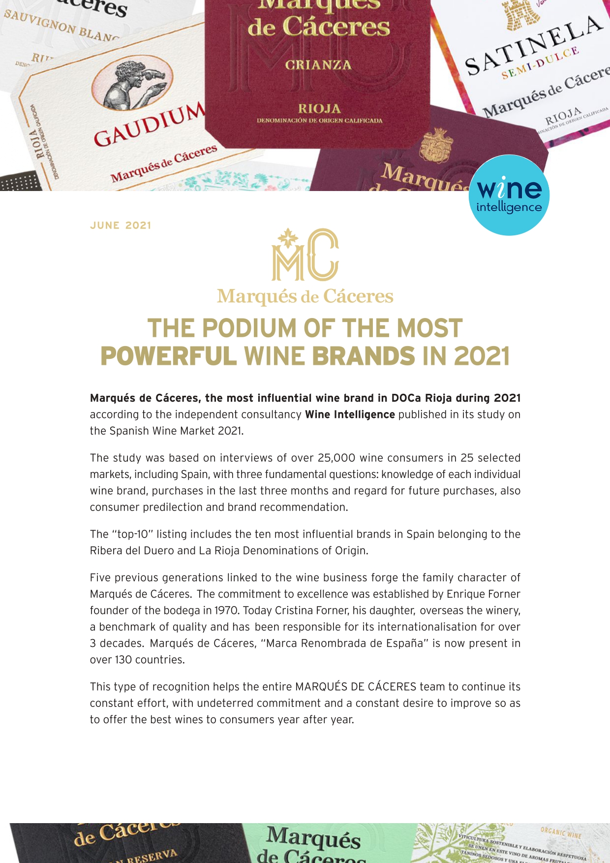 Marqués de Cáceres the most powerful brand of DOCa Rioja