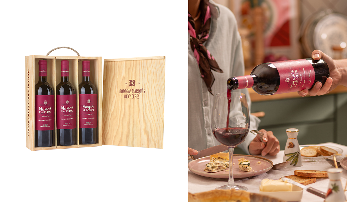 caja de madera marques de caceres 3 botellas de crianza para regalo