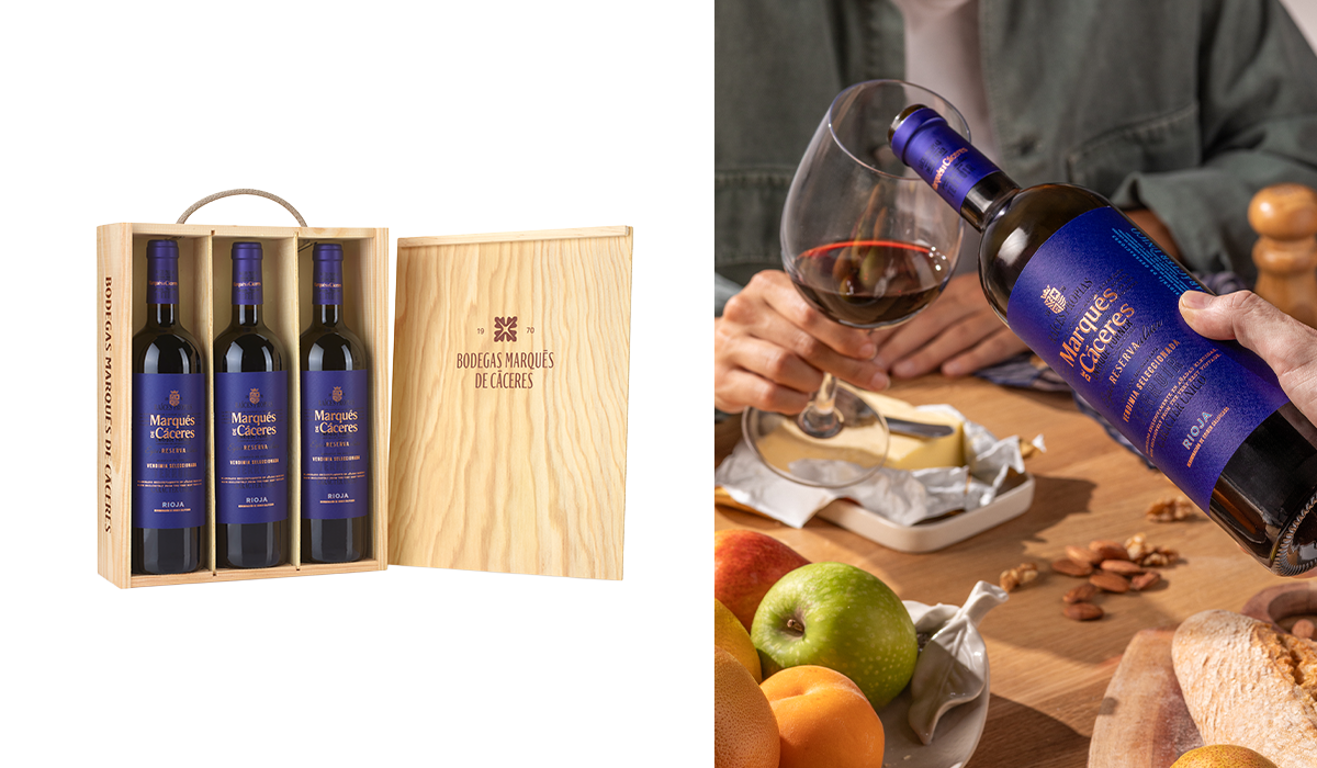 caja de madera marques de caceres 3 botellas de reserva para regalo